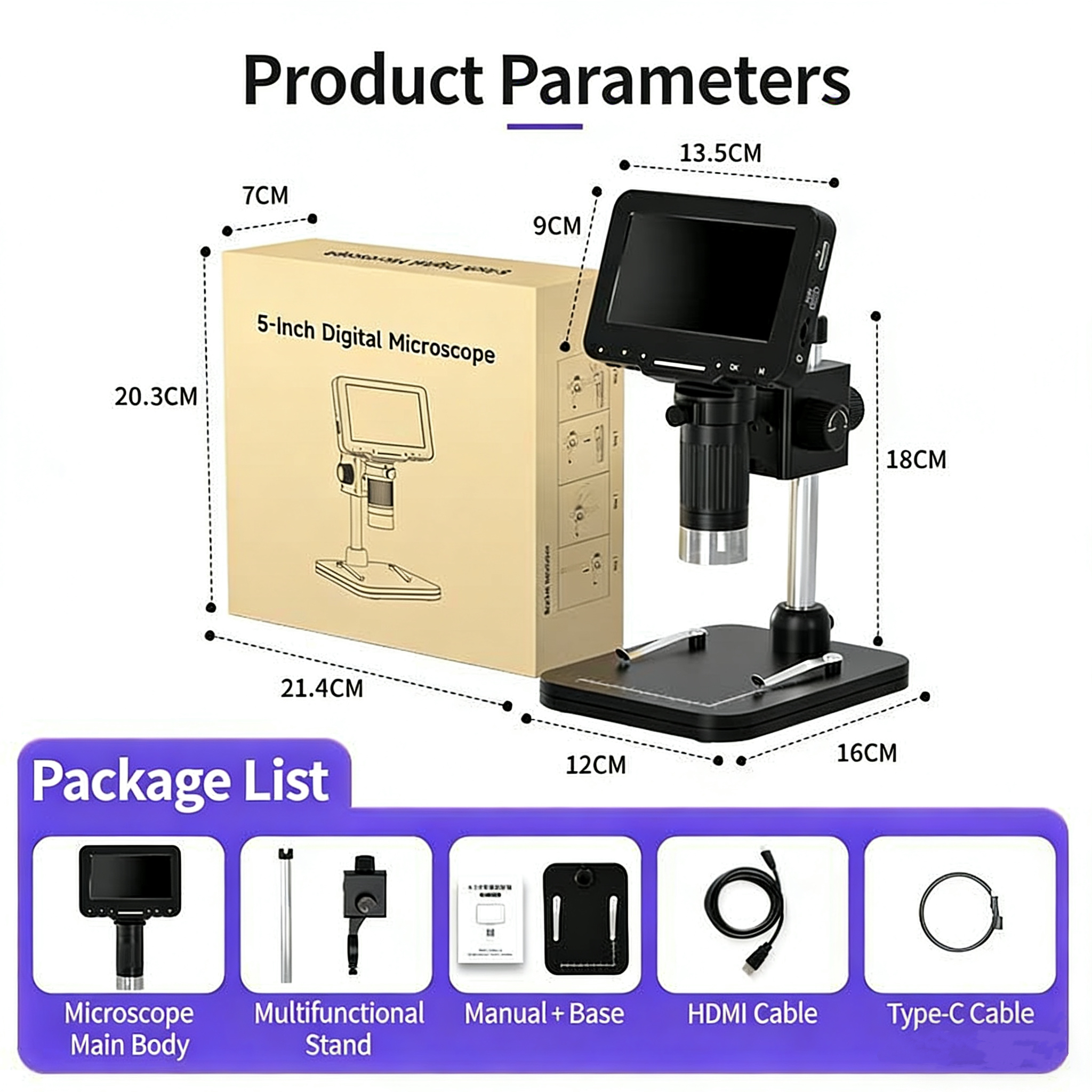 Electron microscope with screen 5-inch high-definition - 3