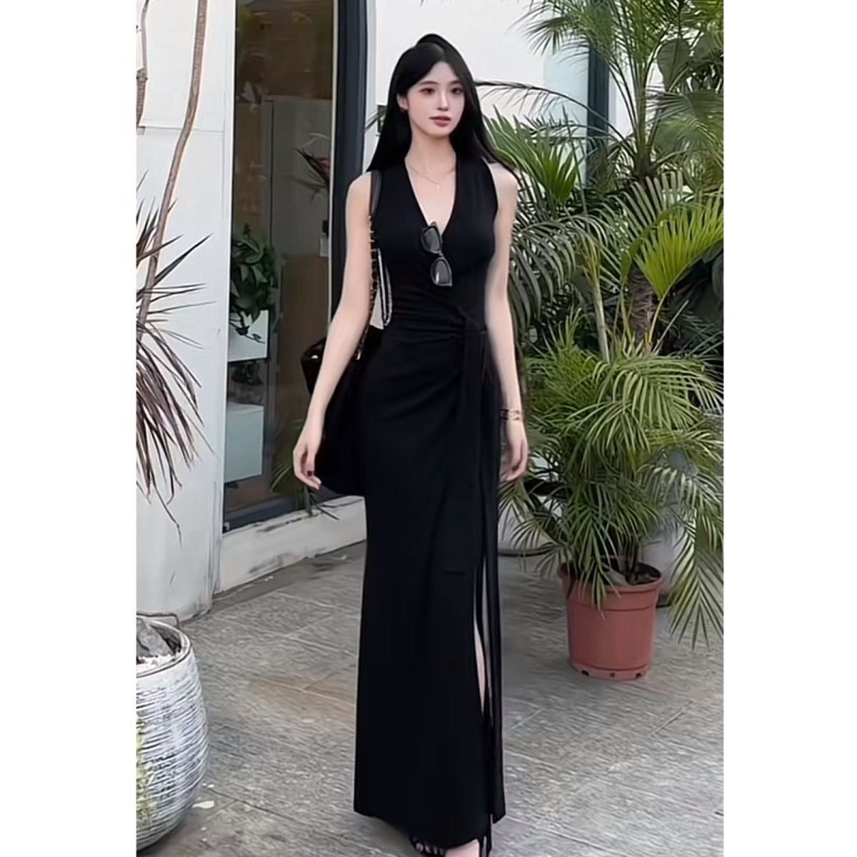 New Arrival Plus Size Summer French Dress, Slimming Panel Design, Elegant Mesh Inset, Fitted Waist Little Black Dress