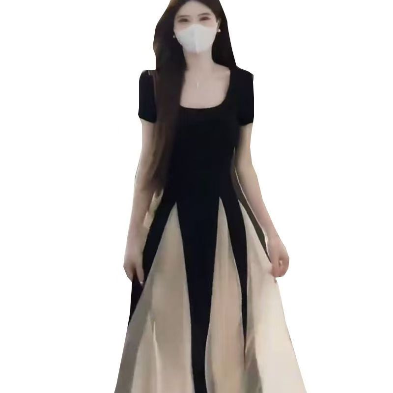 New Arrival Plus Size Summer French Dress, Slimming Panel Design, Mesh Inset, Fitted Waist Little Black Dress