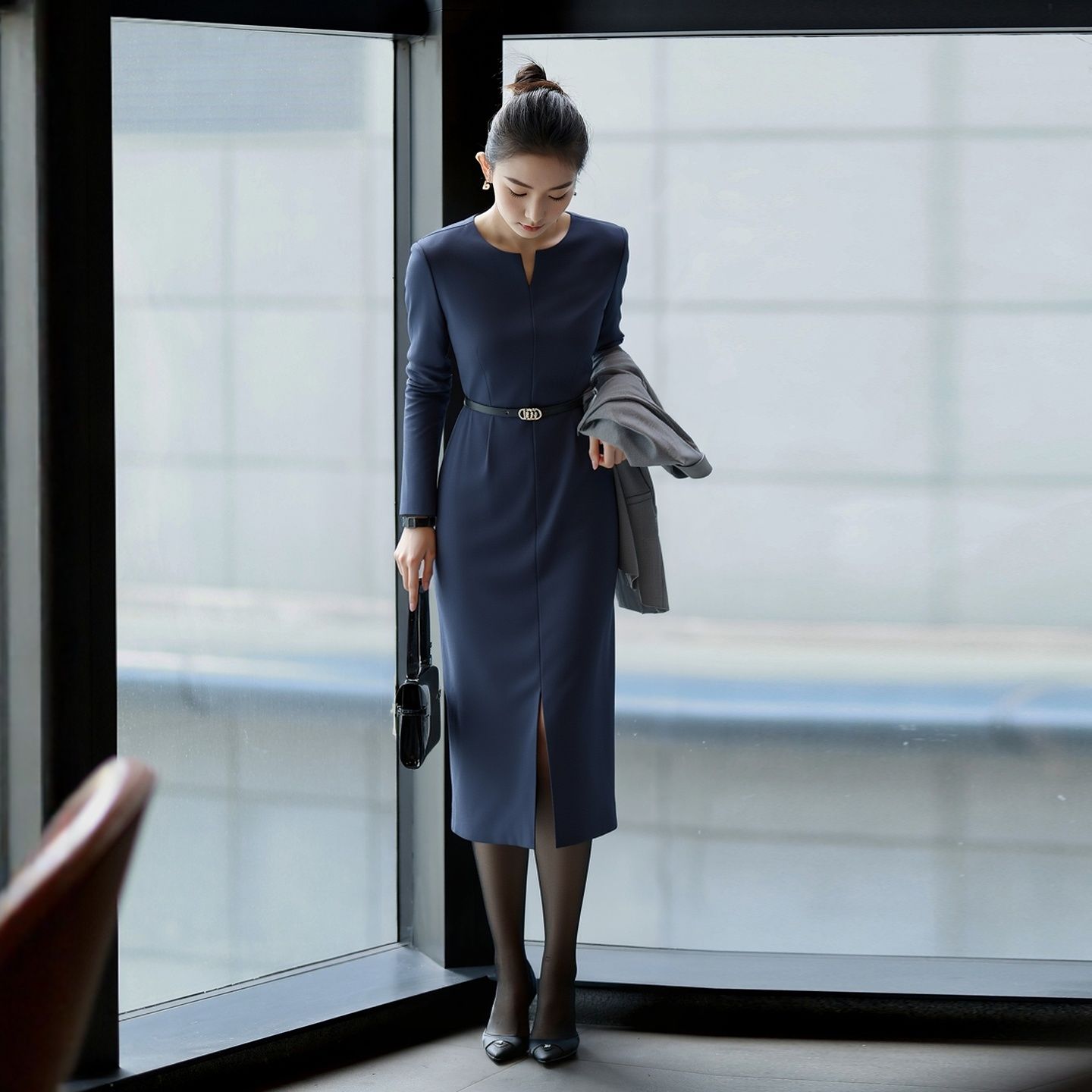 Formal Occasion Beautiful Dress with Defined Shoulders, Hall Bureau Style, Elegant and Sophisticated Blazer Dress