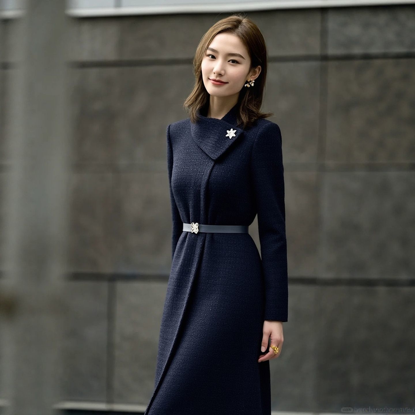 Navy Blue Wool Dress, Winter 2026 New Arrival, Long Sleeve Dress for Formal Occasions, Elegant and Sophisticated