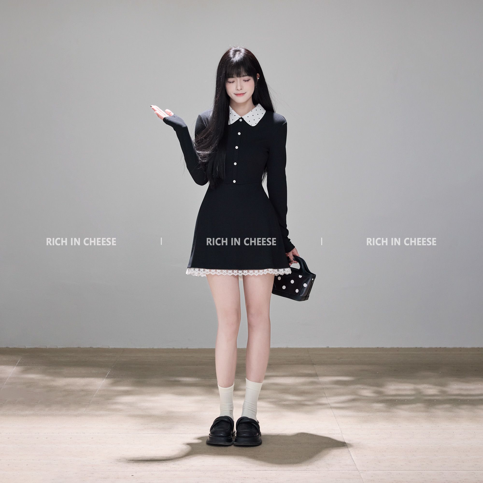 RICHINCHEESE Parisian Style Layered Knit Dress with Stretch and Waist Definition