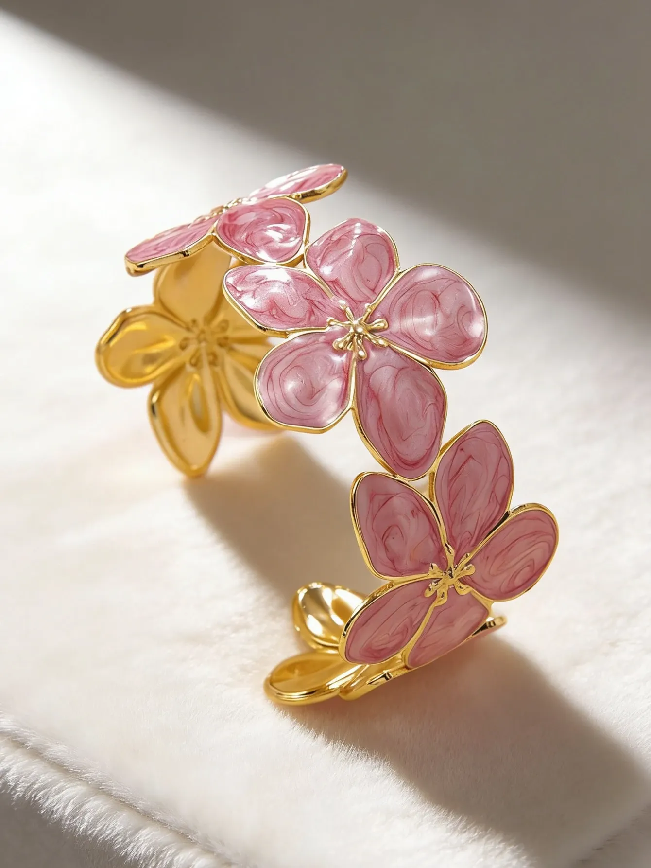 1pc Romantic Colorful Enamel Flower Shaped Stainless Steel Bangle Bracelet