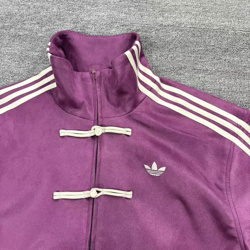 Adidas Originals New Chinese Style Frog Button Suede Jacket Unisex Couple's Style